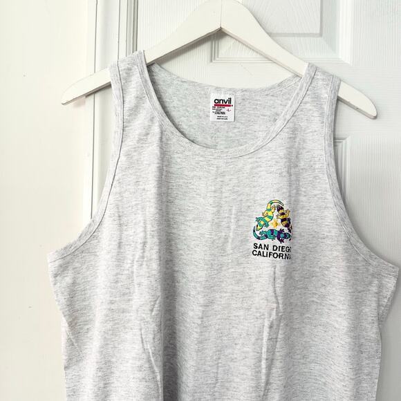 Anvil Vintage Grey San Diego California Tri Gecko Embroidered Logo Tank L USA - Picture 3 of 6